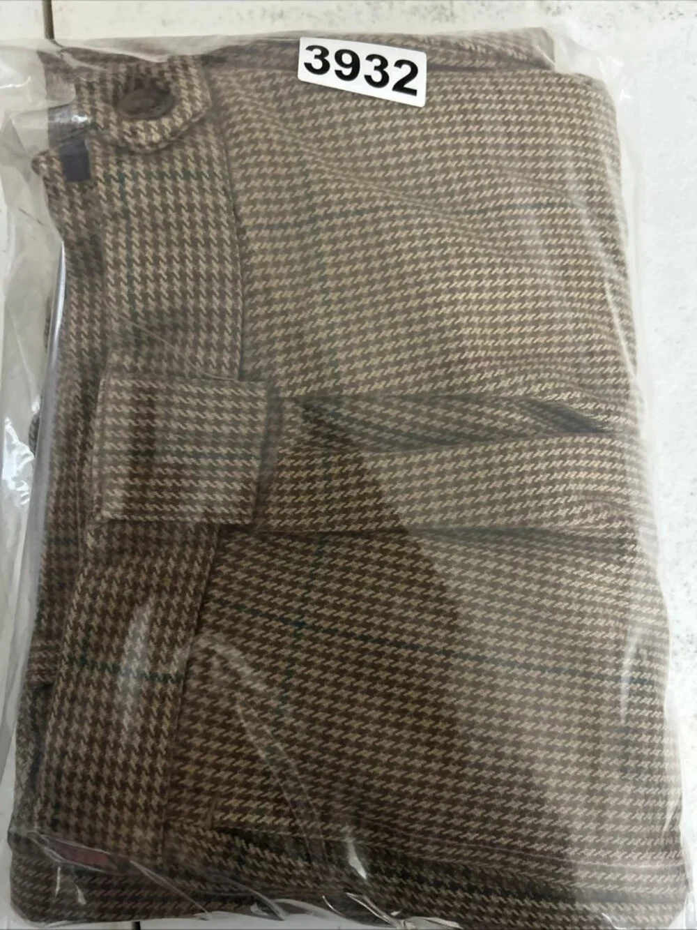 Gant Trouser Pants Mens 36x32 Brown Hounstooth Cotton Pleated Straight Leg